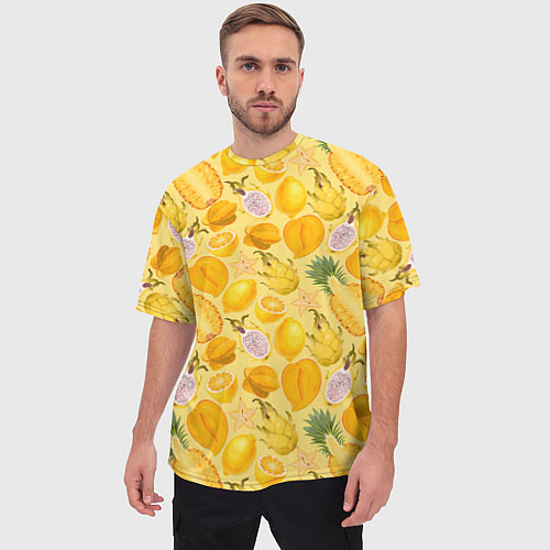 Мужская футболка оверсайз Экзотические фрукты узор / 3D-принт – фото 3
