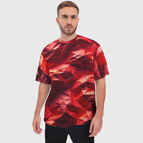 Мужская футболка оверсайз Эффект текстуры мятой красной бумаги / 3D-принт – фото 3