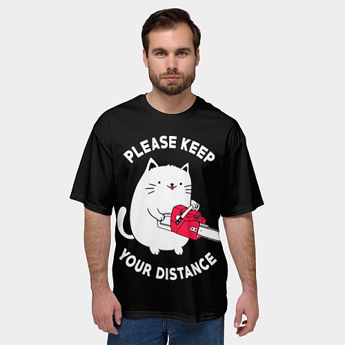 Мужская футболка оверсайз Белый кот с электропилой / 3D-принт – фото 3