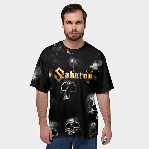 Мужская футболка оверсайз Sabaton - logo rock group / 3D-принт – фото 3