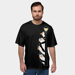 Футболка оверсайз мужская Пингвины на фонарном столбе, цвет: 3D-принт — фото 2