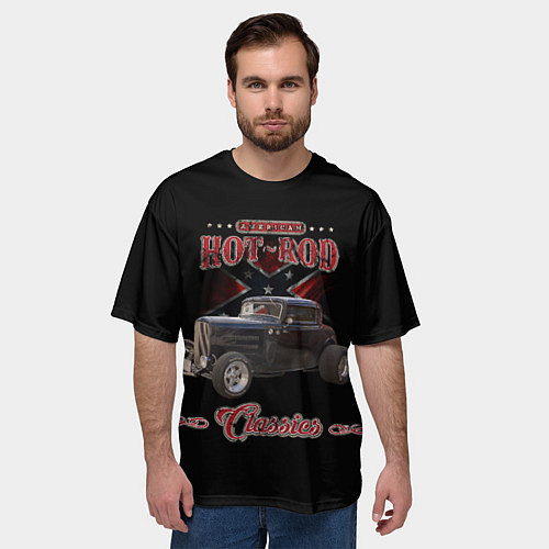 Мужская футболка оверсайз Классический хот-род / 3D-принт – фото 3