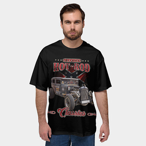 Мужская футболка оверсайз Классический хот-род в rat стиле / 3D-принт – фото 3
