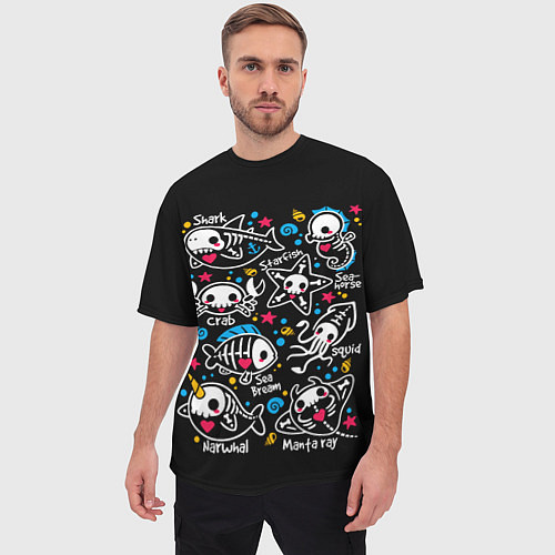 Мужская футболка оверсайз Скелеты морских обитателей - мультяшные / 3D-принт – фото 3