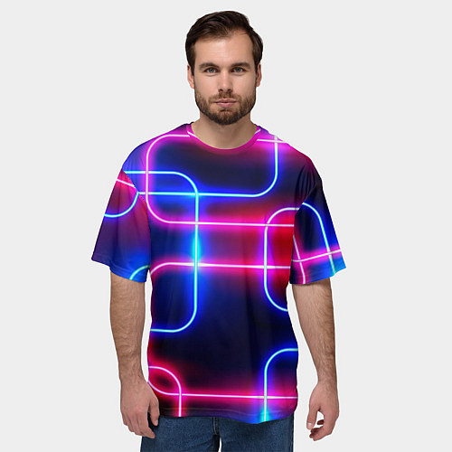 Мужская футболка оверсайз Светящиеся неоновые дуги / 3D-принт – фото 3