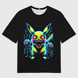 Футболка оверсайз мужская Pikachu and skeletons - neon glow ai art, цвет: 3D-принт