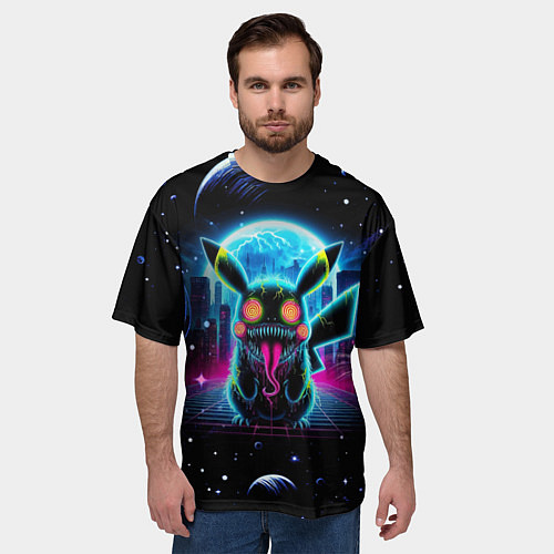 Мужская футболка оверсайз Пикачу в космосе - ужас / 3D-принт – фото 3