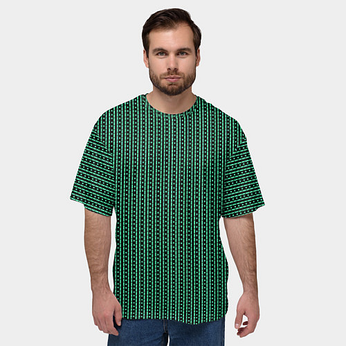 Мужская футболка оверсайз Чёрно-зелёный полосы в горошек / 3D-принт – фото 3
