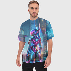 Футболка оверсайз мужская Cyberpunk girl - neon glow ai art, цвет: 3D-принт — фото 2