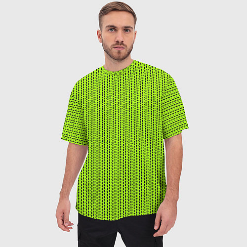Мужская футболка оверсайз Ярко-зелёный в маленькие чёрные полоски / 3D-принт – фото 3