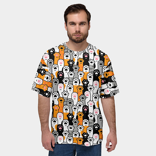 Мужская футболка оверсайз Кошачьи лапы / 3D-принт – фото 3