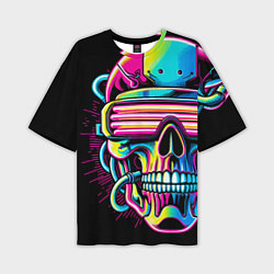 Мужская футболка оверсайз Cyber skull - ai art neon