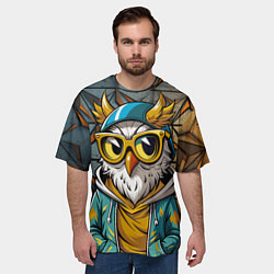 Футболка оверсайз мужская Модная сова и стальной фон, цвет: 3D-принт — фото 2