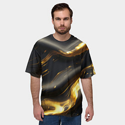 Футболка оверсайз мужская Черно-золотая волнистая текстура, цвет: 3D-принт — фото 2
