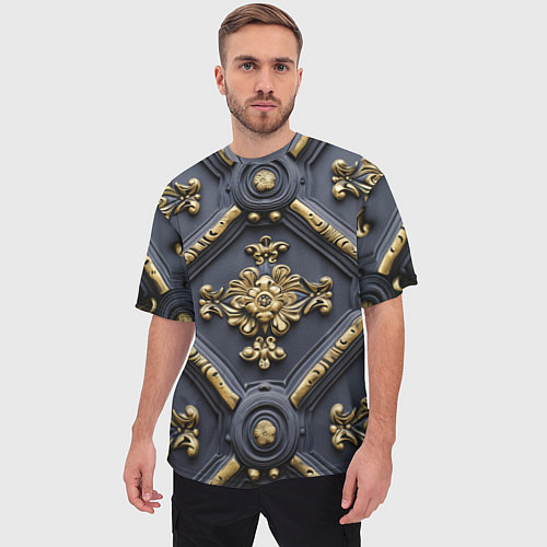 Мужская футболка оверсайз Классические объемные золотые узоры / 3D-принт – фото 3
