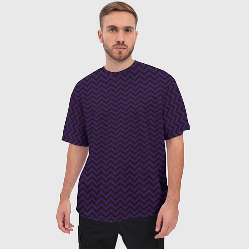 Мужская футболка оверсайз Чёрно-фиолетовый ломаные полосы / 3D-принт – фото 3