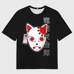 Футболка оверсайз мужская Маска кицунэ - иероглифы, цвет: 3D-принт