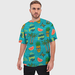 Футболка оверсайз мужская Enjoy summer pattern - pineapple, цвет: 3D-принт — фото 2
