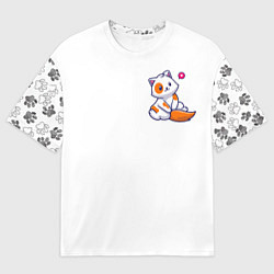 Футболка оверсайз мужская Милый кот сидит улыбается с любовью, цвет: 3D-принт