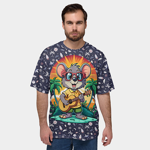 Мужская футболка оверсайз Грызун играет на гитаре жарким летом / 3D-принт – фото 3