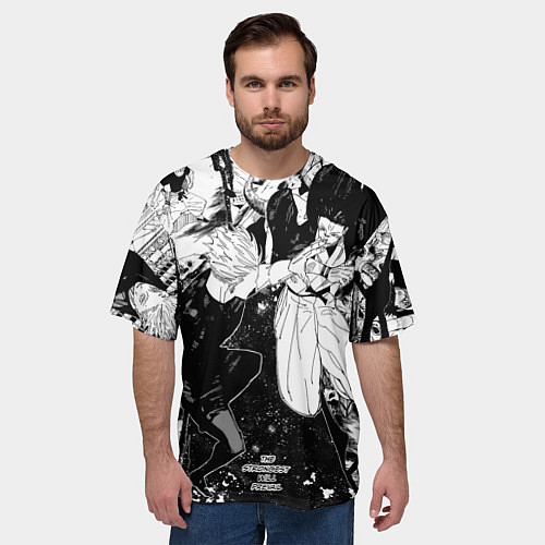 Мужская футболка оверсайз Годжо против Сукуны - Магическая битва / 3D-принт – фото 3