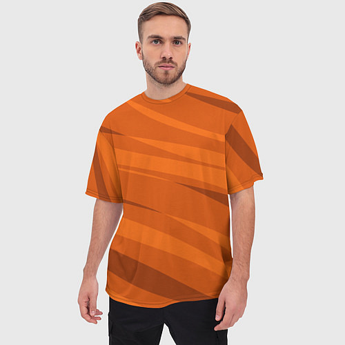 Мужская футболка оверсайз Тёмный оранжевый полосами / 3D-принт – фото 3