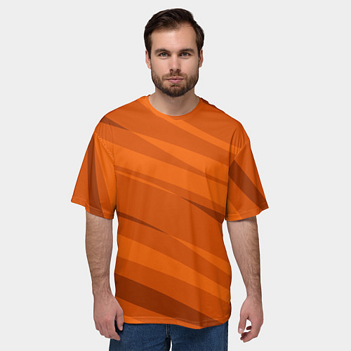 Мужская футболка оверсайз Тёмный оранжевый полосами / 3D-принт – фото 3