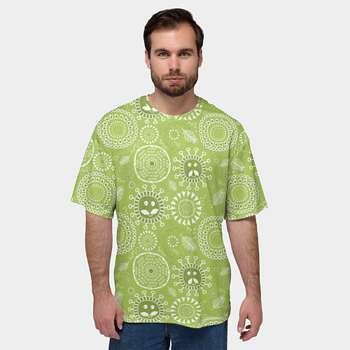 Мужская футболка оверсайз Зеленый цветочный - паттерн смайлики / 3D-принт – фото 3