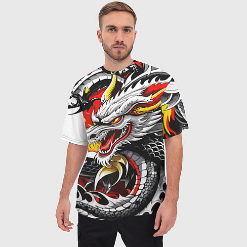 Мужская футболка оверсайз Огнедышащий дракон в японском стиле / 3D-принт – фото 3