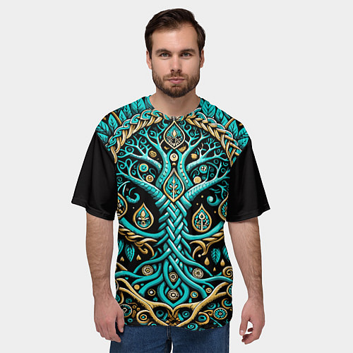 Мужская футболка оверсайз Древо жизни - сакральная славянская символика / 3D-принт – фото 3