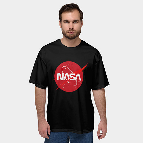 Мужская футболка оверсайз Nasa logo red / 3D-принт – фото 3