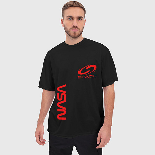 Мужская футболка оверсайз Nasa space red logo / 3D-принт – фото 3