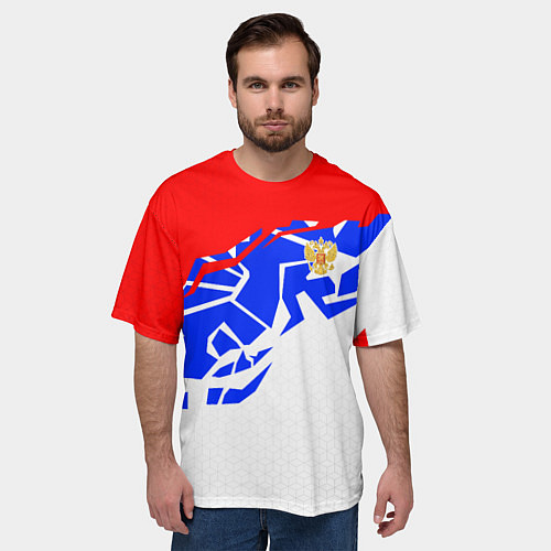 Мужская футболка оверсайз Россия- астрактивный триколор / 3D-принт – фото 3