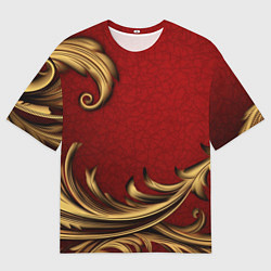 Футболка оверсайз мужская Классический золотой узор на красном бархате, цвет: 3D-принт