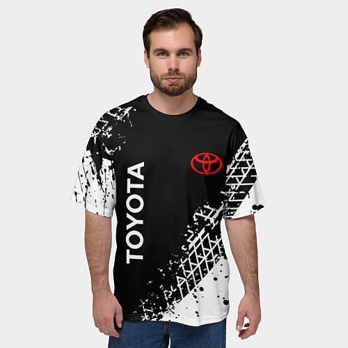 Мужская футболка оверсайз Тойота: следы от шин / 3D-принт – фото 3