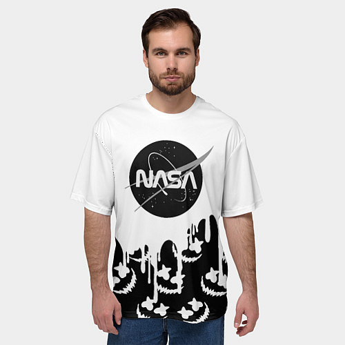 Мужская футболка оверсайз Marshmello x Nasa / 3D-принт – фото 3