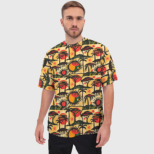 Мужская футболка оверсайз Африка солнце пальмы / 3D-принт – фото 3