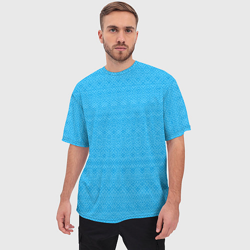Мужская футболка оверсайз Однотонный голубой полосатый узор / 3D-принт – фото 3