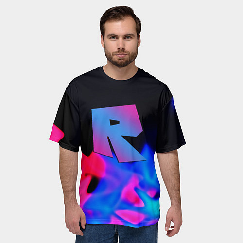 Мужская футболка оверсайз Roblox neon flame / 3D-принт – фото 3