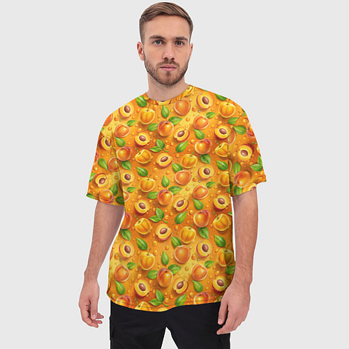 Мужская футболка оверсайз Сочные сладкие абрикосы паттерн / 3D-принт – фото 3