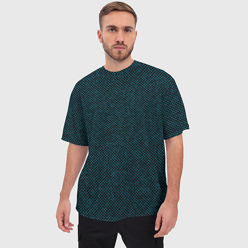 Мужская футболка оверсайз Текстурированный чёрно-бирюзовый / 3D-принт – фото 3