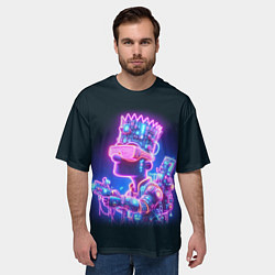 Футболка оверсайз мужская Неоновый Барт Симпсон - киберпанк фантазия, цвет: 3D-принт — фото 2