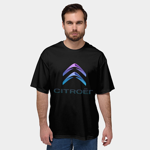 Мужская футболка оверсайз Citroen logo neon / 3D-принт – фото 3