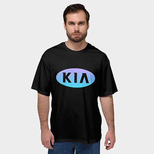 Мужская футболка оверсайз KIA logo neon / 3D-принт – фото 3