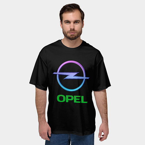 Мужская футболка оверсайз Opel auto neon / 3D-принт – фото 3