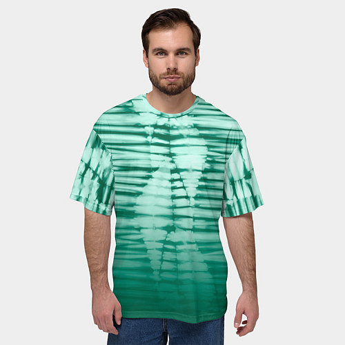 Мужская футболка оверсайз Tie-dye green stripes / 3D-принт – фото 3