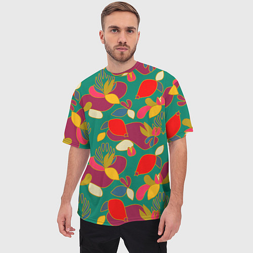 Мужская футболка оверсайз Ягодно-цветочная абстракция / 3D-принт – фото 3