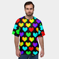 Футболка оверсайз мужская Сердечки глитч паттерн, цвет: 3D-принт — фото 2