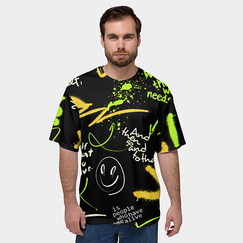 Мужская футболка оверсайз Неоновый смайл / 3D-принт – фото 3
