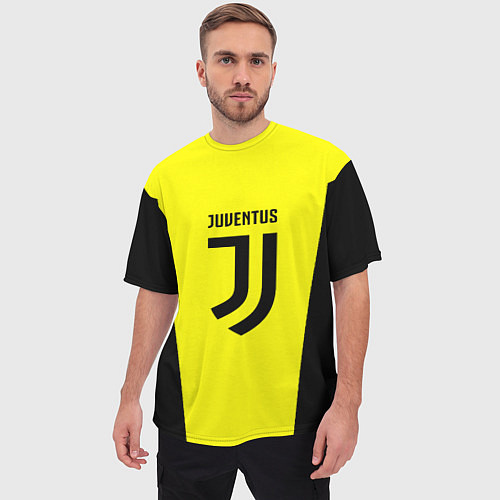 Мужская футболка оверсайз Juventus sport geometry yellow / 3D-принт – фото 3